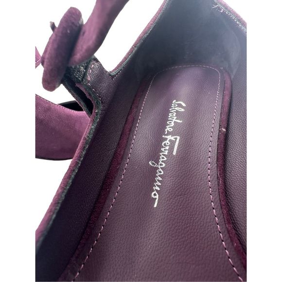 Salvatore Ferragamo Ortensia Suede Mary Jane Purple Silver Geometric Heel Sz 5C‎ - Picture 7 of 11